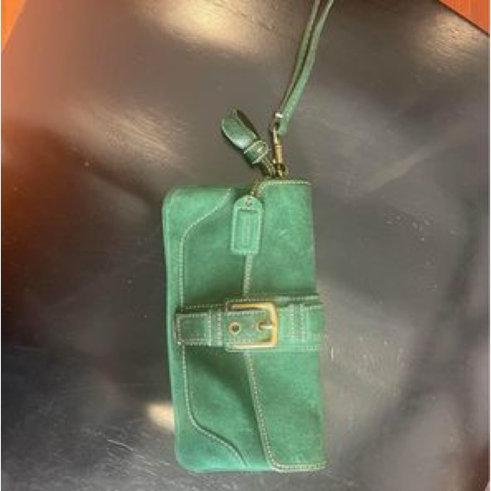 Suede Green Coach wristlet